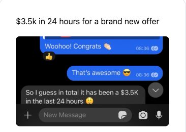 Client win: $3.5k in 24 hours for a brand new offer