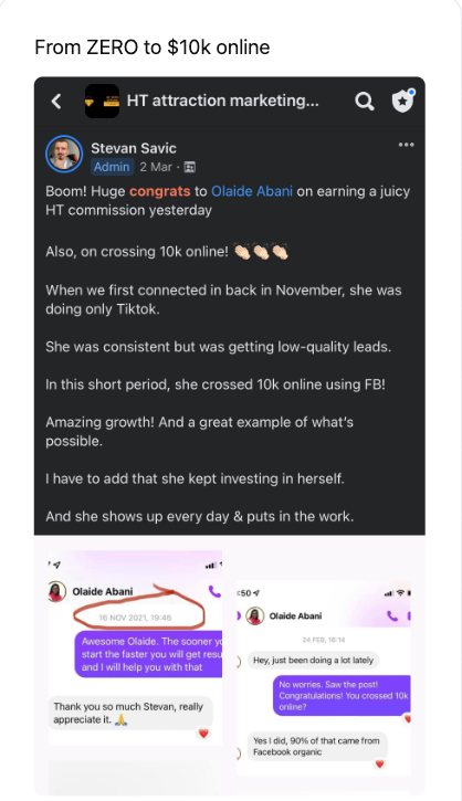 Client win: from zero to $10k online